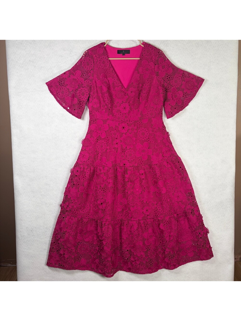 Abbey Glass Women's Pink Floral 3D Lace Dress Size Small